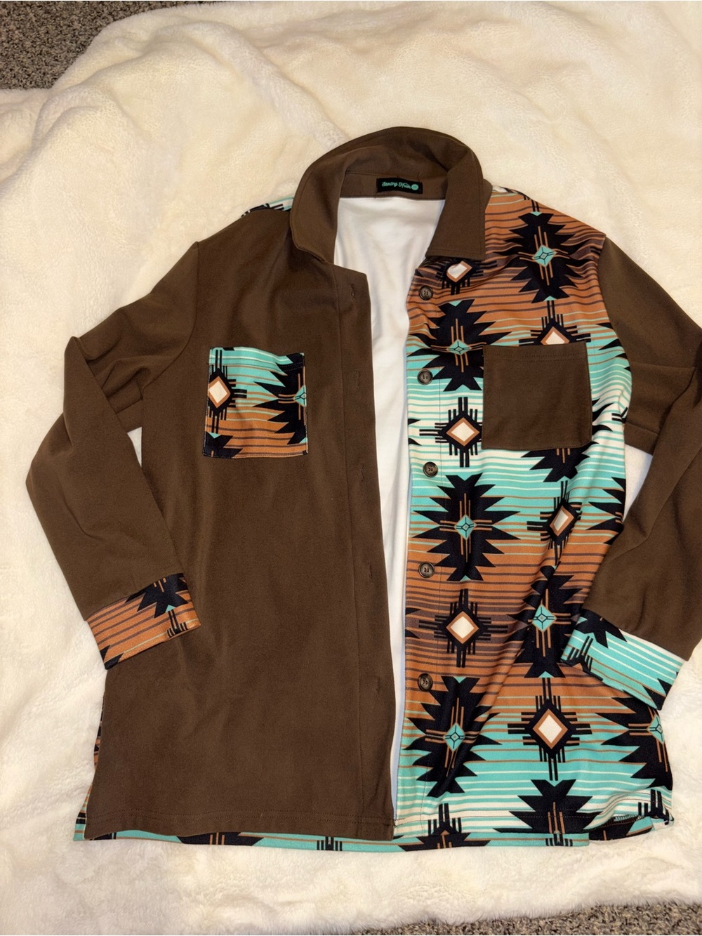 Brown Aztec-Print Women's Button Front Jacket